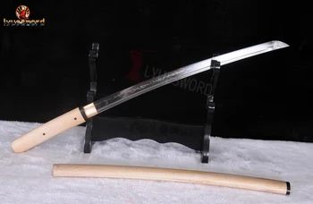 

LYUESWORD Japanese Shirasaya Sword Wakizashi T10 Steel Battle Ready Full Tang Blade Clay Tempered Can Cut Tree Ox Horn Saya