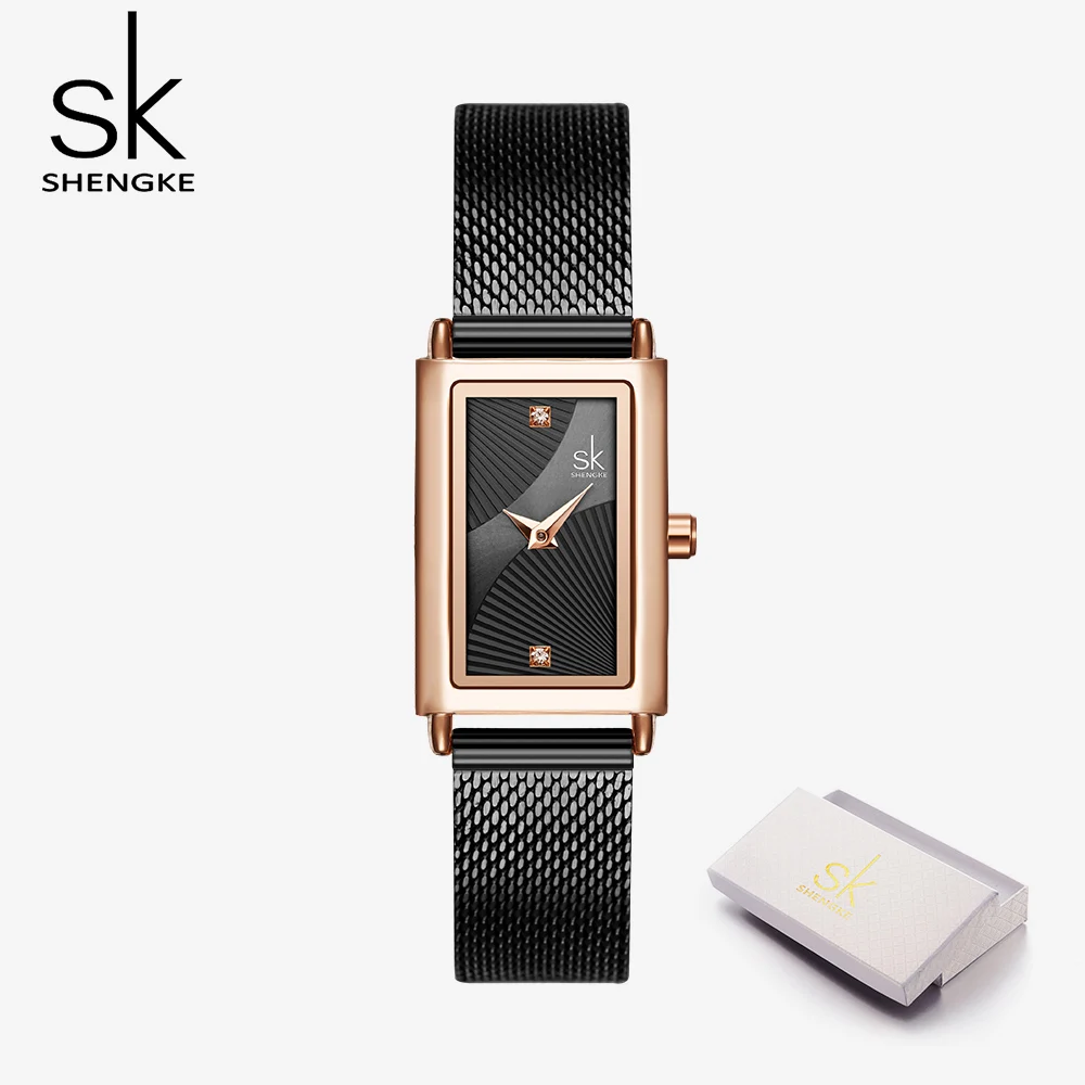 black with box Shengke, новинка, Топ бренд, роскошные женские часы, Прямоугольный циферблат, элегантные кварцевые Японские Женские наручные часы, водонепроницаемые, подарок, Reloj Mujer - Цвет: black with box