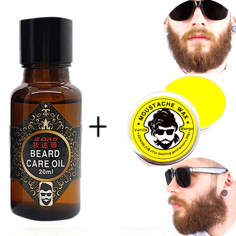 New Beard growth oil 20ml Beard wax 30g modeling Men Moustache grooming