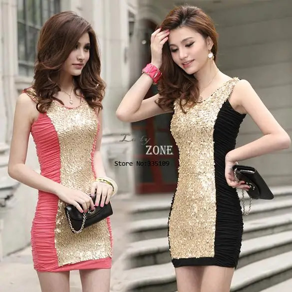 2013 New Korean Fashion Slim Women Sexy Dress Bright Sequin The OL Dress Folds Package