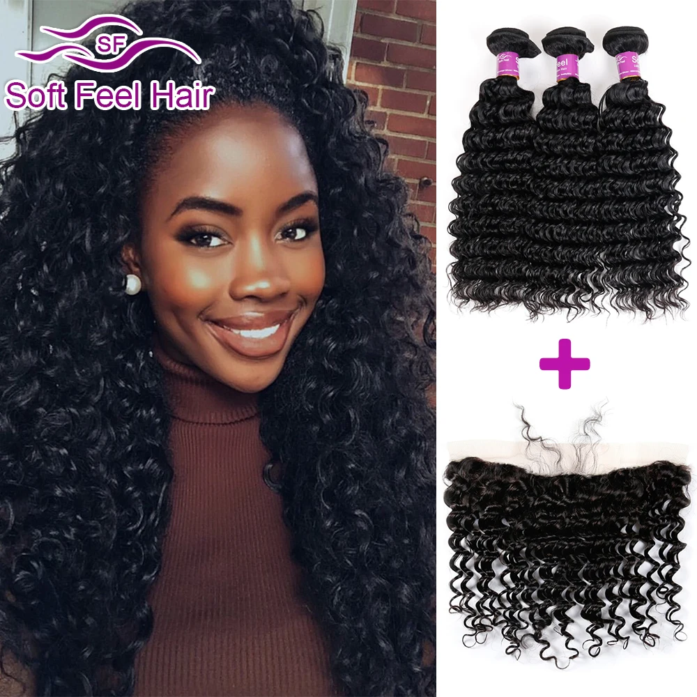 

Brazilian Deep Wave With Frontal Closure Brazilian Virgin Hair Deep Curly Bundles With Lace Frontal Curl Human Hair With Frontal