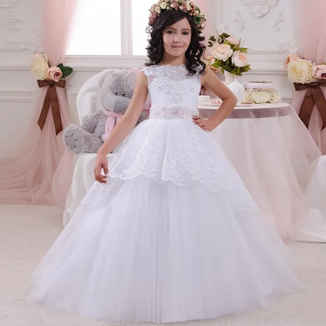 Encaje Blanco Bola Vestidos De Novia Vestidos Para Ninas De Las Flores Con Cuentas De Tul Blanco Elegante Vestidos De Primera Comunion Para Ninas Gown For Flower Girl Communion Dressesfirst Communion Dresses Aliexpress