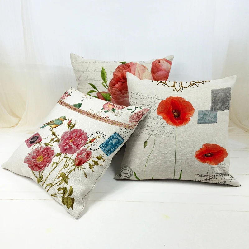 Euro Plants Rose Cushion Cover Sofa Char Seat Vigtage Flowers