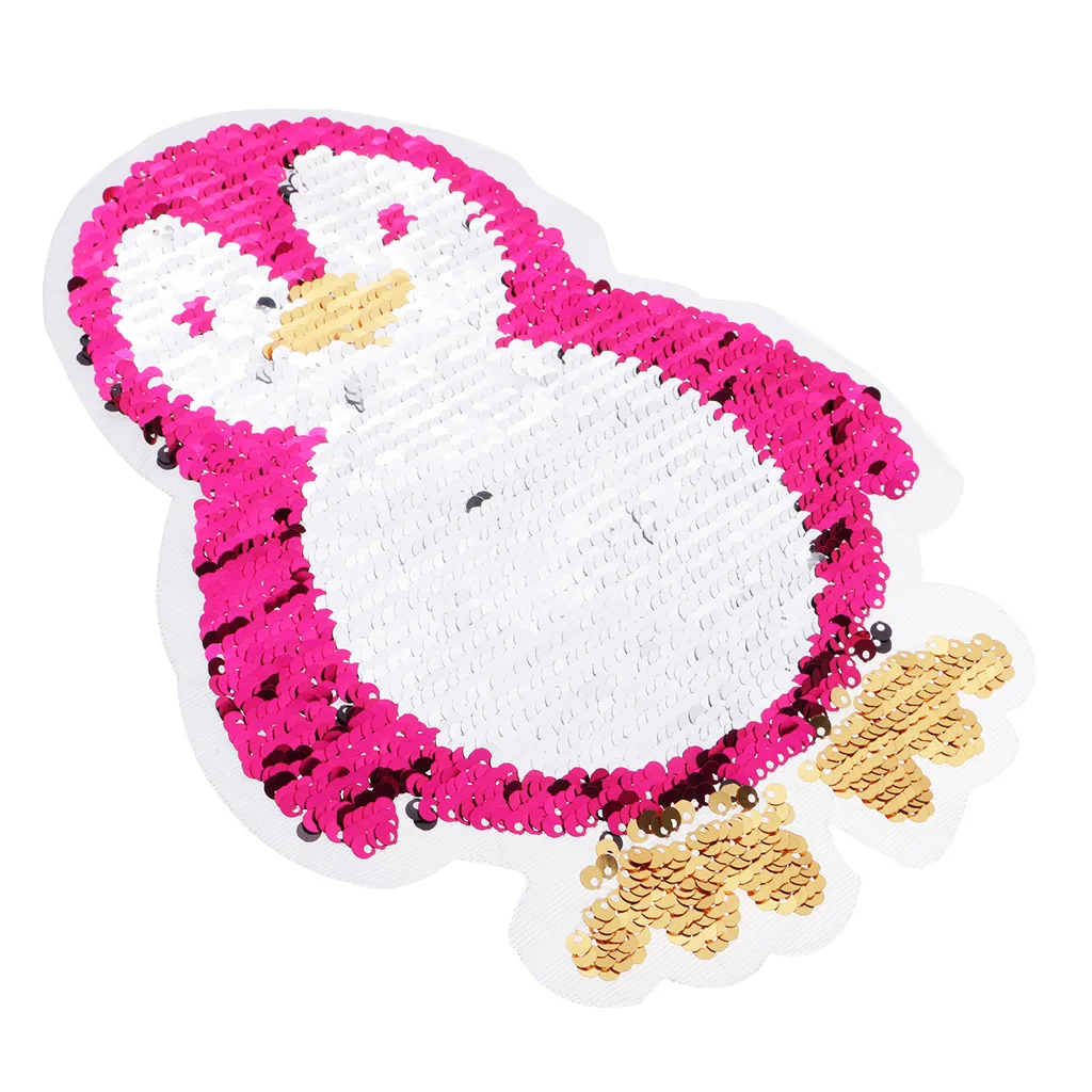 Double Side Embroidered Penguin Sew On Sequins Patch Fabric Applique Crafts