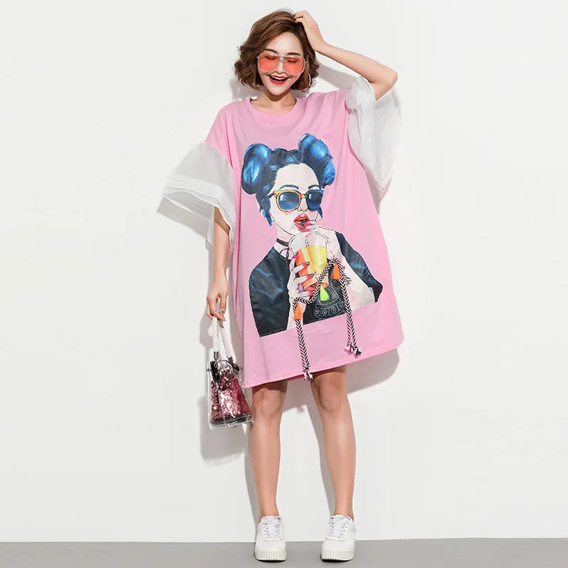

Johnature 2019 New O-neck Half Sleeve Tassle Korean Print Loose Casual Women Dresses Summer Women Clothes Ruffles Simple Dress