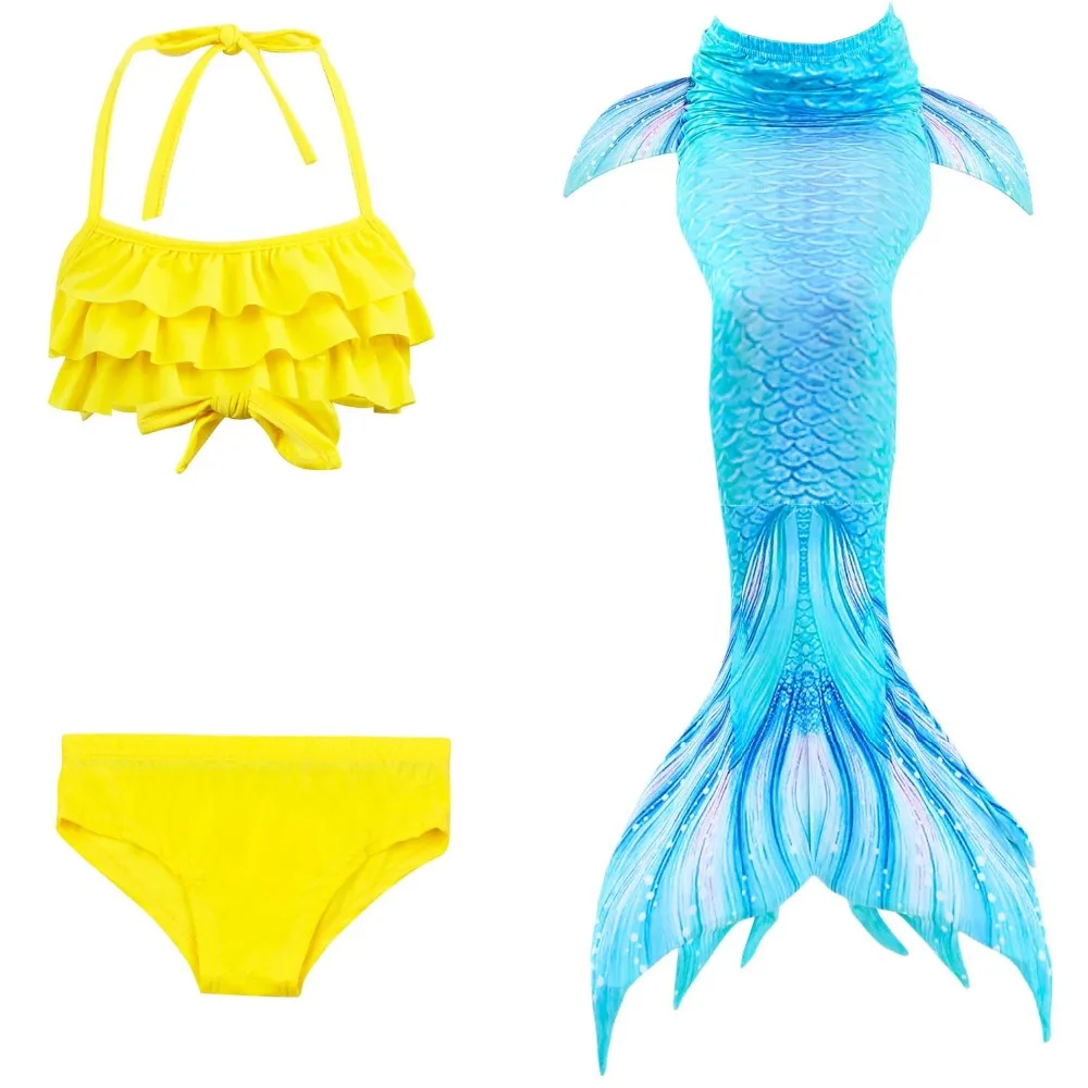 Swimsuit Swimmable Mermaid Tail Swimming 3pcs Bikini With Monofin For Kids Girls