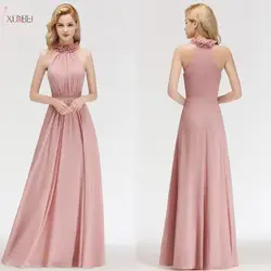 2019 розовое Элегантное длинное шифоновое платья для выпускного на бретелях платье без рукавов праздничные платье 1059
