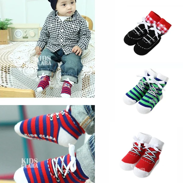 

0-4 Years Baby Kids Infant Cotton Shoelaces Anti Slip Trainer Socks Booties Socks Baby Christmas Socks