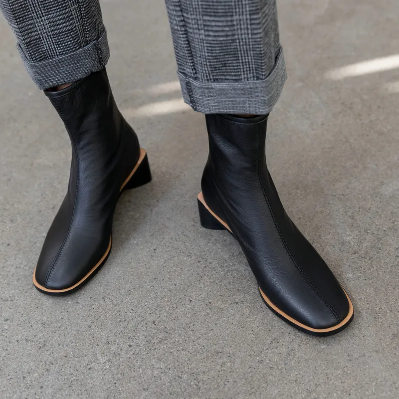 TXCNMB high heel ankle boots Women Genuine Leather Autumn Winter Fashion Sexy Party Club Motorcycle Boots Shoes Woman