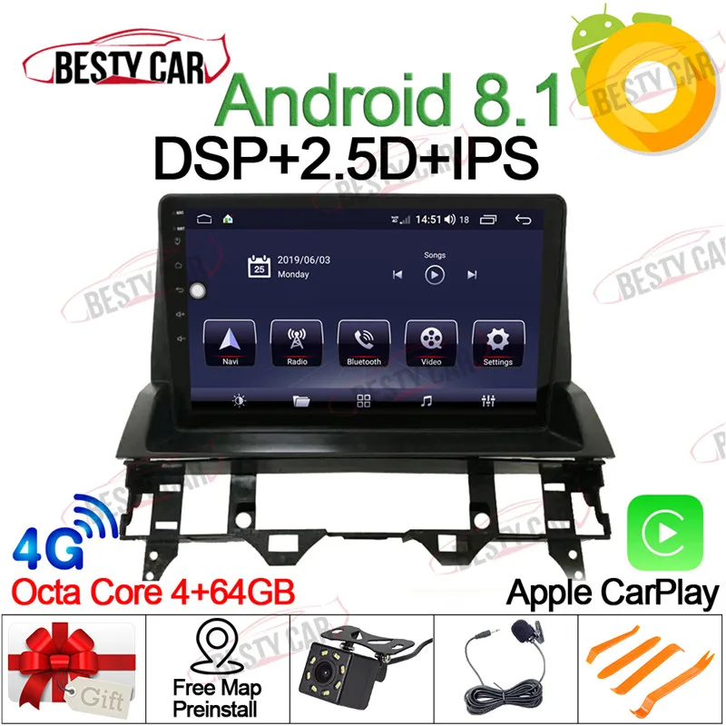 

9" Android 8.1 Car Multimedia Player Stereo for Mazda 6 2002~2009 GPS Navigation Head Unit DSP 4GB RAM IPS Screen