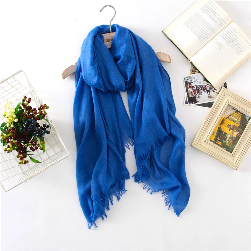 Новинка, однотонный хлопковый шарф, мягкий и большой размер, женские шарфы, шали из пашмины, женские зимние шарфы, яркие цвета, хиджабы - Цвет: blue