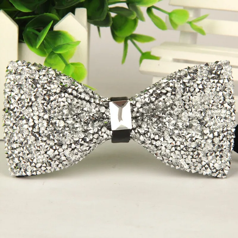 

Hand made mens bowtie Silver crystal and gem bow tie 2016 new arrival gentlemen fashion casual gravata borboleta masculina lot