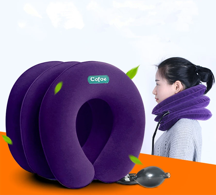 Goede Opblaasbare Nek Tractie Zachte Cervicale Kraag Stretching Apparaat Air Cervicale Kussen 3 Lagen Voor Nek En Schouder Pijn Brace
