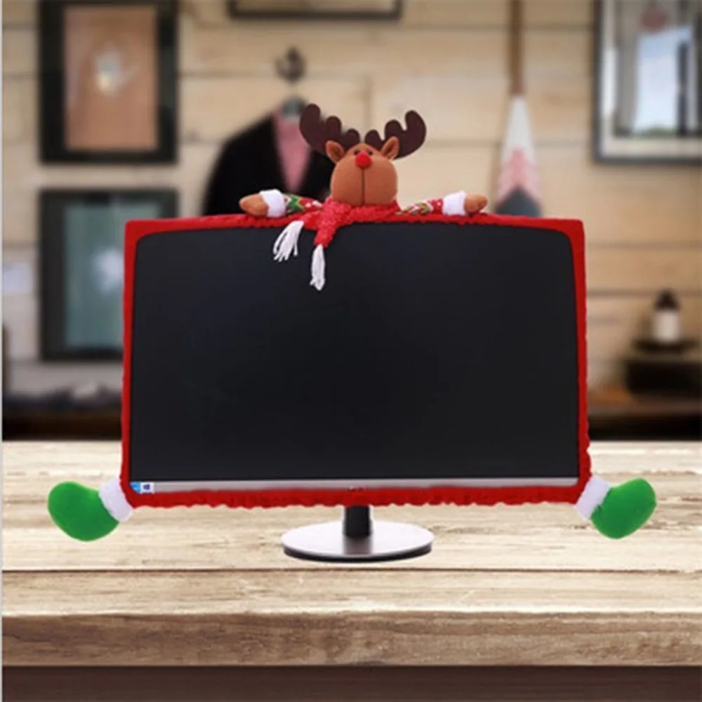 new style Christmas decoration Christmas computer screen set Three-dimensional cartoon computer cover