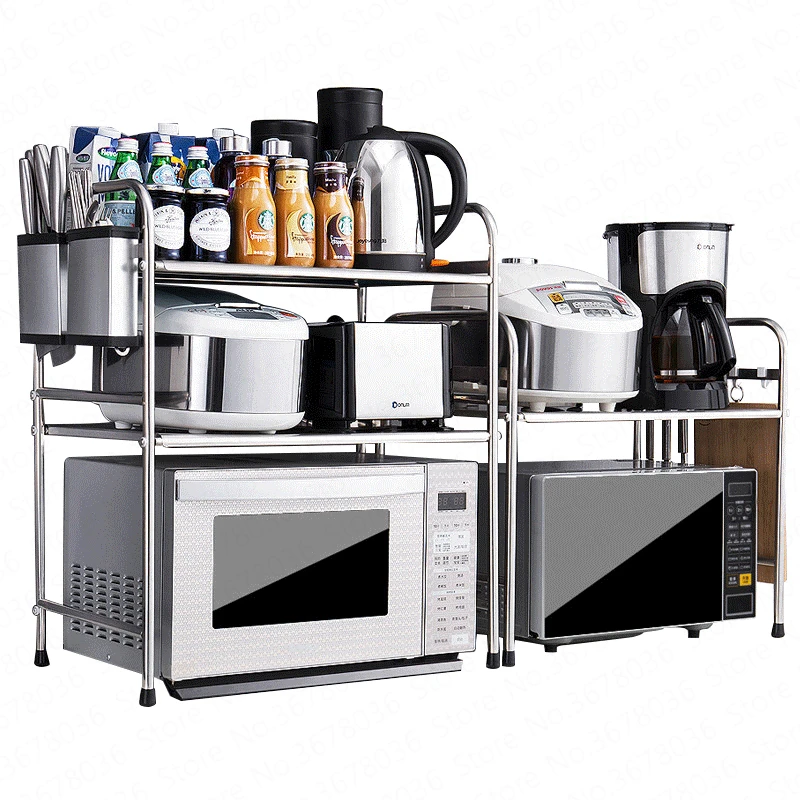  304 High Quality Stainless Steel Kitchen Rack Microwave Oven Shelf Double Layers Floor Double Table - 4000002569767