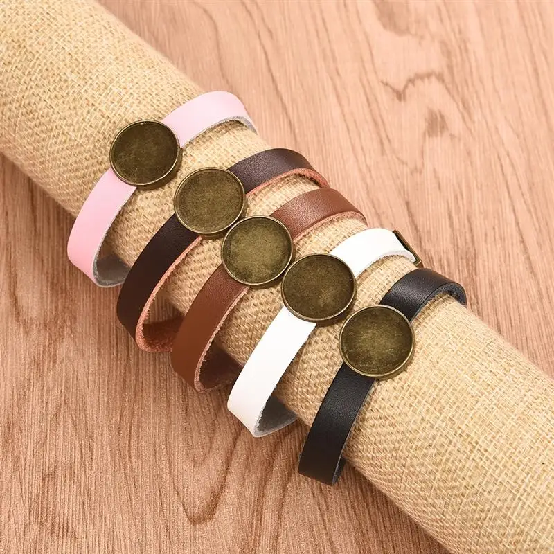 

5pcs Leather Bracelet Blanks fit 18mm Round Cabochon Base Setting Cameo Bangle Bezel Tray for DIY Jewelry Making Antique bronze