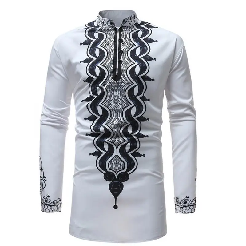 

Men African Dashiki Clothing Men Traditional Bazin Riche African Style Printed shirts Long Sleeve Dashiki Shirt
