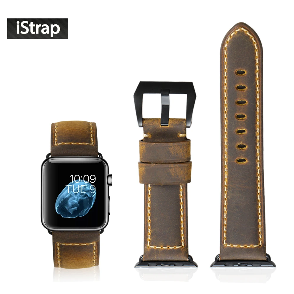 

Handmade Assolutamente Leather Watch Band For Apple Watch 42mm Series 1 and 2 Black Tang buckle Adapter For iWatch 42mm Case