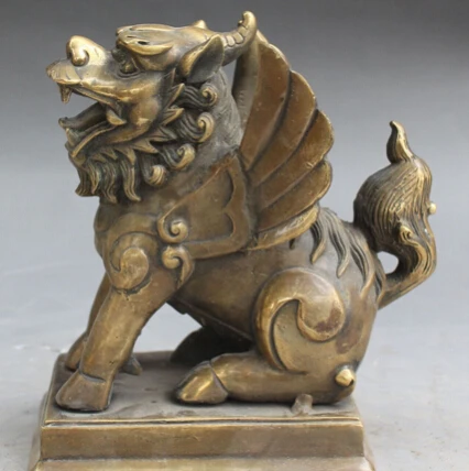 

shitou 001246 7" Chinese Feng Shui Folk Bronze Fly Dragon Kylin Kylin Unicorn Pi Xiu Statue