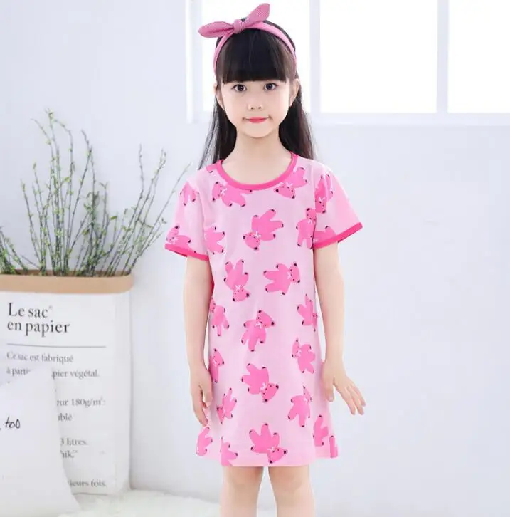 Летняя ночная рубашка для девочек, Пижамы Детская ночная рубашка с короткими рукавами, хлопок, детское спальное платье для малышей Размер 8, 10, 12, 14 лет - Цвет: C2