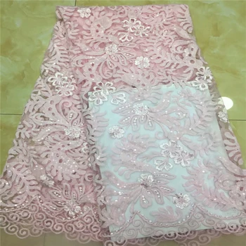 

VILLIEA African Tulle Lace Fabric Pink African French Lace Fabric High Quality With Sequin Nigerian Embroidery Tulle French Lace
