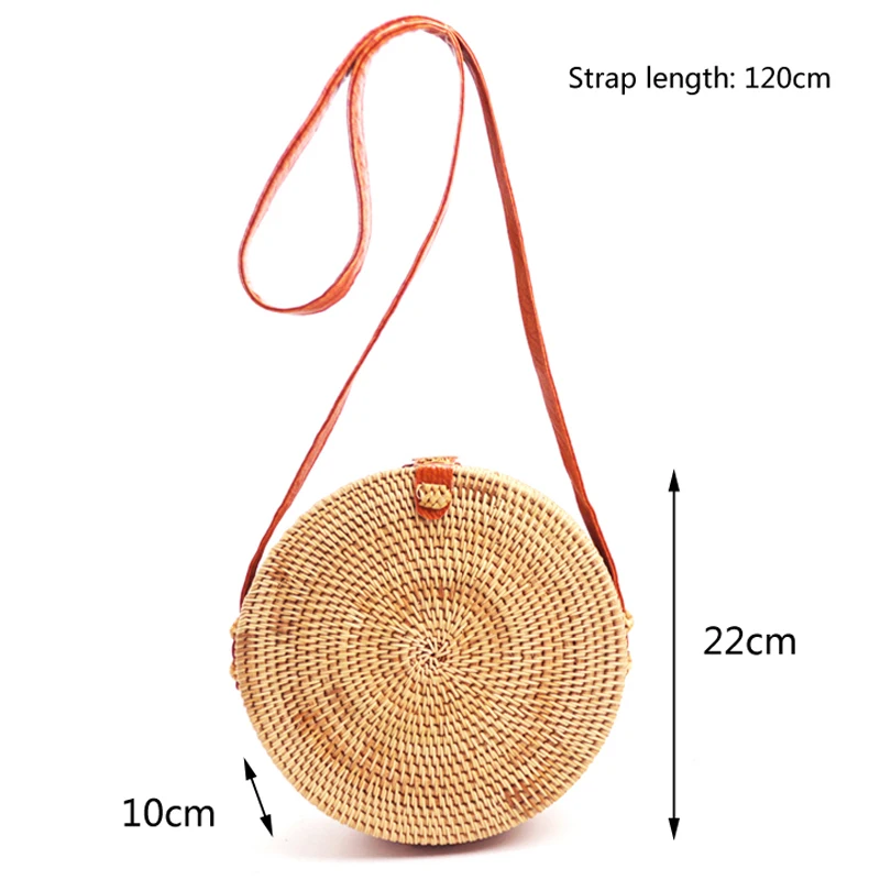 Summer Beach Travel Circle round knitting rattan bags Handmade Women Lady Handbag Leather Shoulder strap crossbody bags baobao