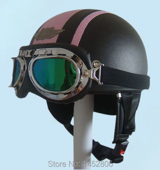 Не пропустите Высокое качество черный/розовый кожаный пол лица Мотоцикл Скутер Vespa Байкерский шлем с очками/козырьком s m l xl