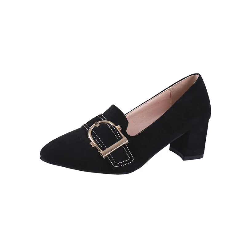 

2018 autumn suede Korean version of large size thick with low to help shallow mouth fashion women's shoes black ljj 1031