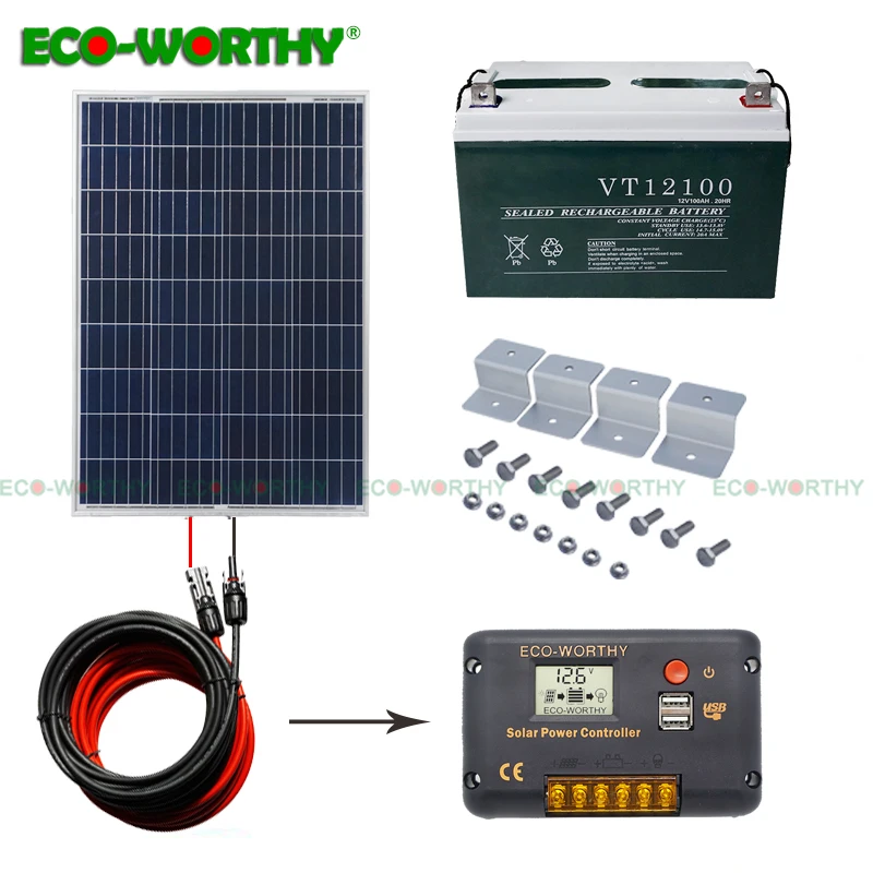 

ECO 100W Solar Panel Kit 100ah Solar Power Battery for Charging 12V System Solar Kit For Home