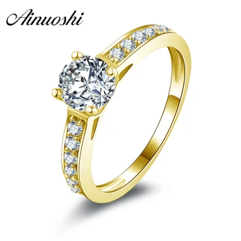 

AINUOSHI 14K Solid White/Yellow Gold Round Rings 4 Claws Pave Setting 0.8 CT Simulated Diamond Wedding Engagement Women Rings