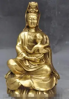

9"China buddhism Temple brass Songzi kwan-yin GuanYin Bodhisattva buddha statue