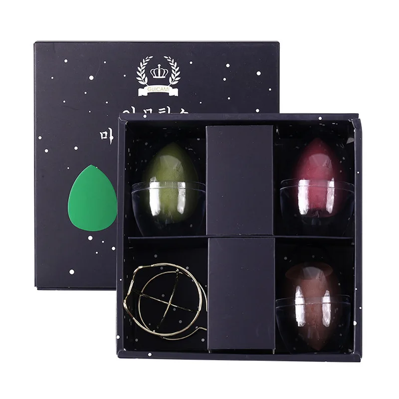 

Beauty Makeup Egg 3 Pack Puff Combination Soaking Water Wet And Dry Soft And Elastic To Touch Makeup egg storage rack set