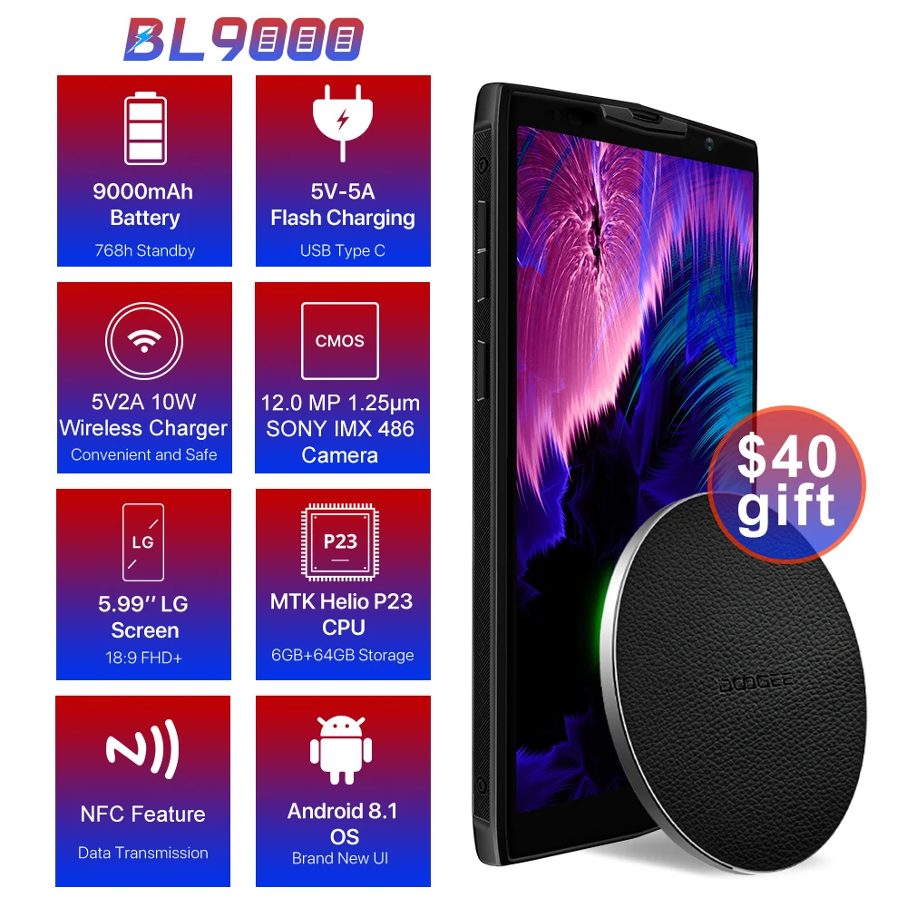 DOOGEE BL9000 смартфон 5 99 'ཎ:9 FHD + MTK6763 Восьмиядерный 6 ГБ 64 Android 8 1 9000 мАч МП Двойная