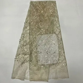 

2018 High Quality Beads sequin African Net Swiss Lace,French Voile Guipure tulle mesh Lace Fabric For dress 5yd/lot RL1108