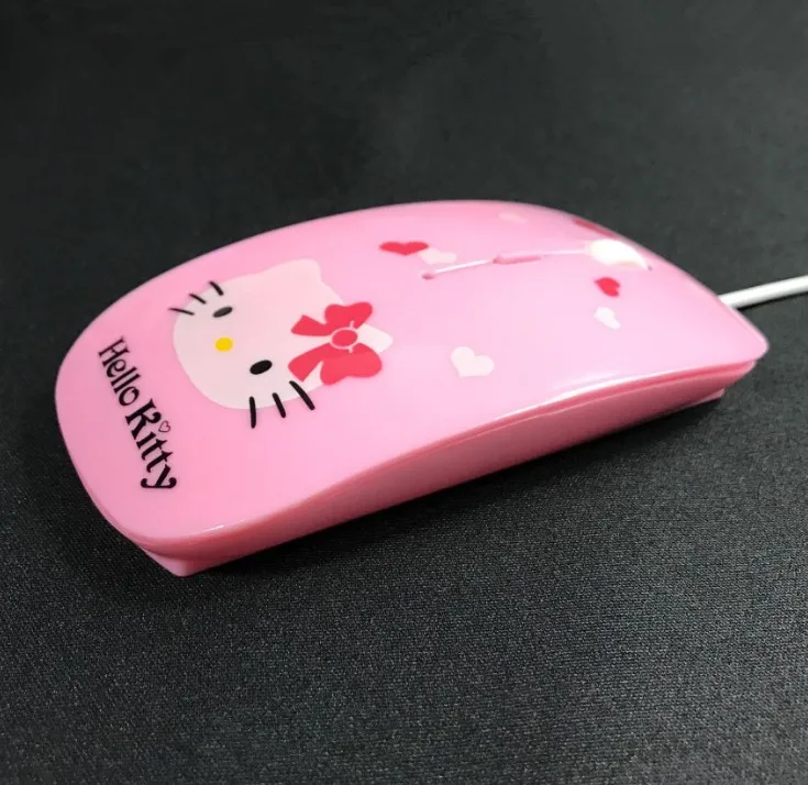 Бесшумный розового цвета, в виде мультяшного usb-флеш-накопитель Hello Kitty проводной кабель Мышь девушка прекрасный Мышь 1200 Точек на дюйм оптический KT кошки-мышки для компьютерных игр Мышь