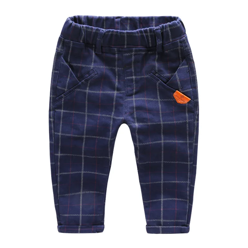 2016 New Blue Plaid Pants Boys Causal Trousers High Quality Cotton