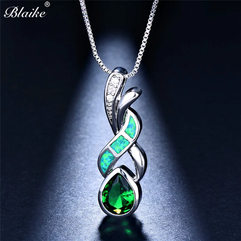 

Blaike Personalized Green/Orange/Pink/White Fire Opal Pendant Necklace For Women Water Drop Birthstone Jewelry Christmas Gifts
