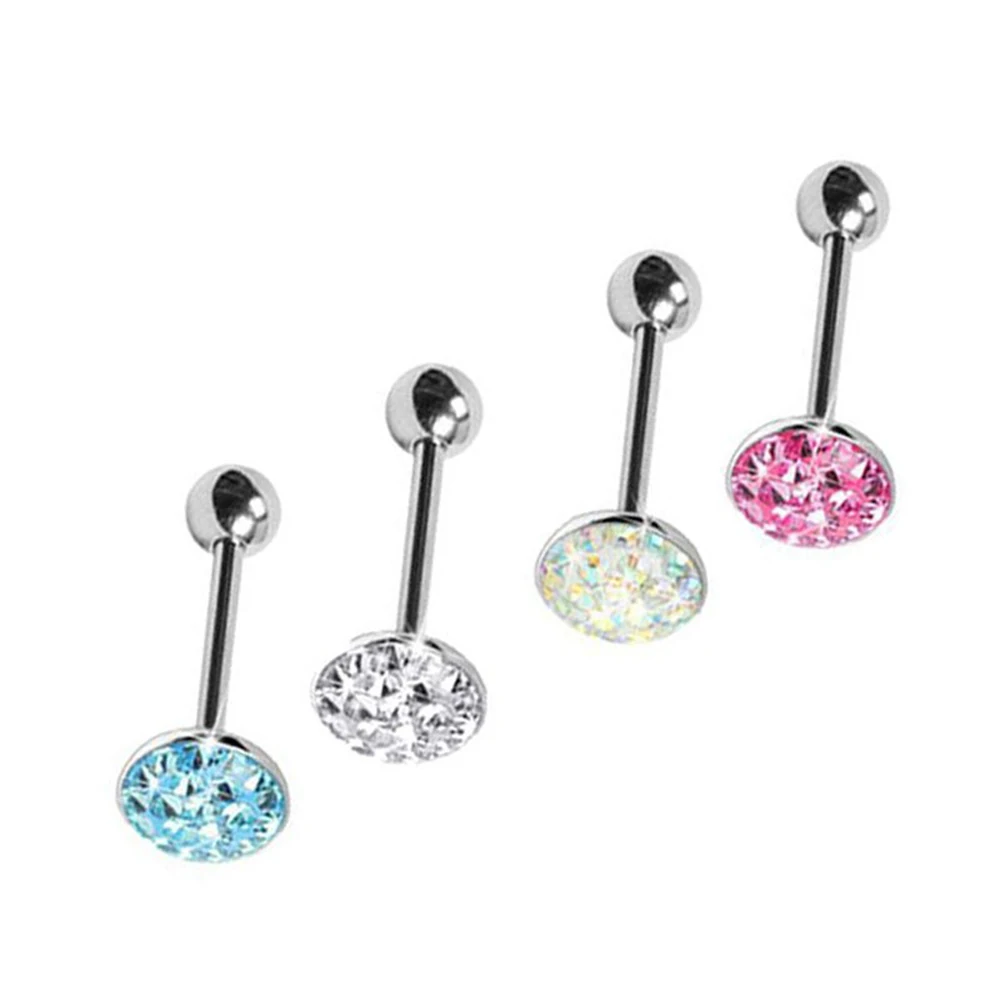 

MODRSA 1piece Shining Full Crystal Tongue Ring Stainless Steel Barbell Tongue Piercing Helix Septum Pircing Women Body Jewelry