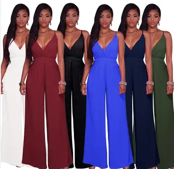 

Europe and the United States women's new strap solid color wide-leg Slim Siamese pants hot loose Siamese clothing summer