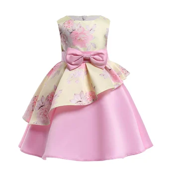 

Summer Girls Flower Dress Sleeveless Floral Printed Irregular Bow Tie Kids Party Dresses M09