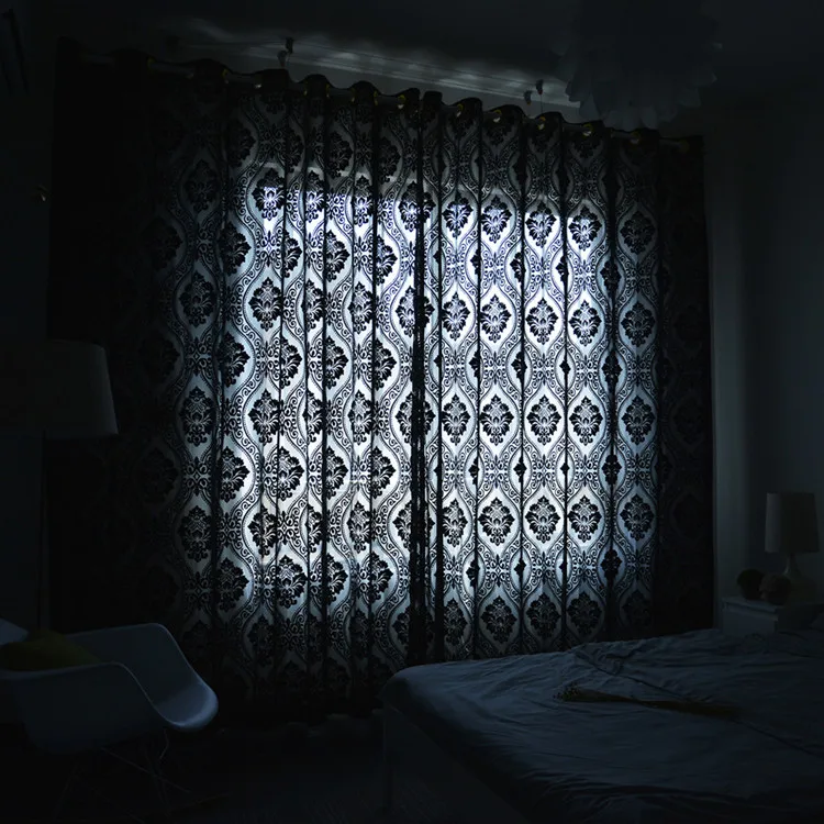 Latest Elegant Black Flocking Solid Color Curtain for Bedroom Shade for Living Room Window Curtain Salon Home Decor Blue Cortina 