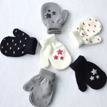 Модные милые детские варежки в горошек со звездами и сердечками, мягкие вязаные теплые перчатки для мальчиков и девочек 3-6 лет