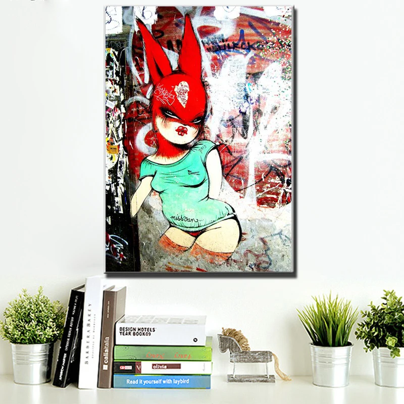 

Modern Abstract Graffity Canvas Oil Painting Digital Printed Handlebar Beauty Girl and Lovely Deer Canvas Painting Unframed