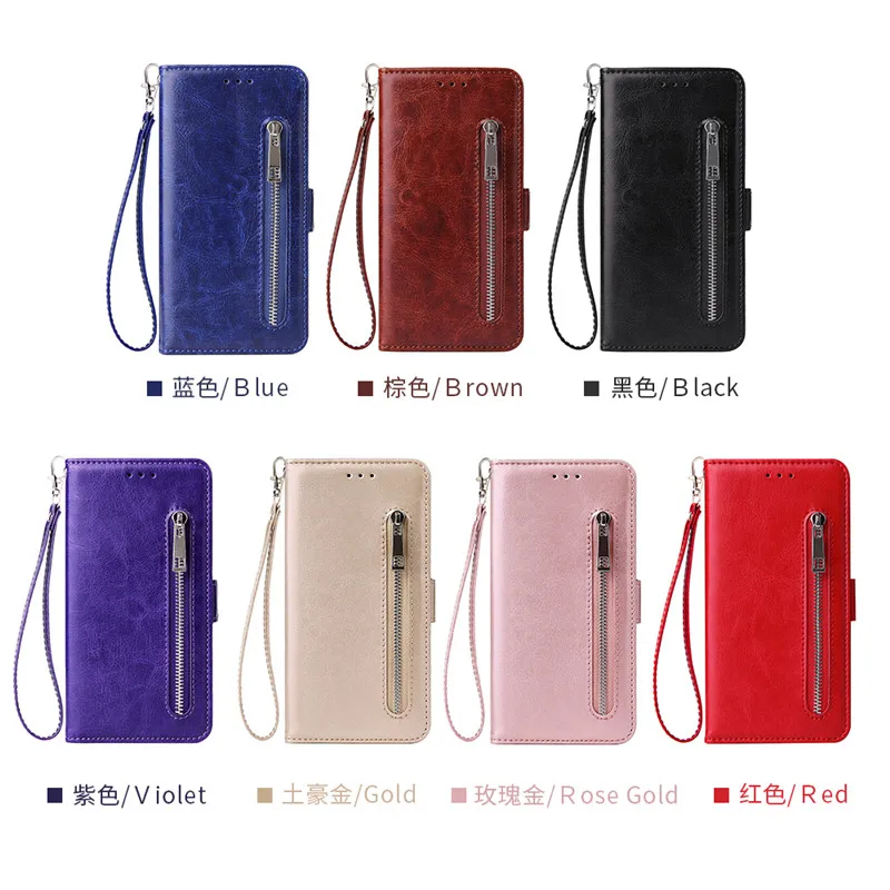 Leather Zipper Wallet Case For Huawei Y5 Y6 Y7 Pro Prime P Smart Plus Y9 Hawei Honor 8a 8x 8c 8s 9 10 Lite Flip Cover