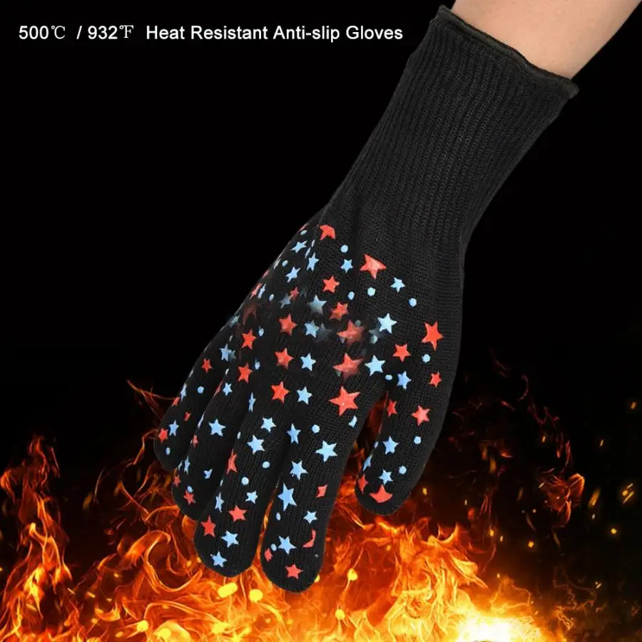 Защитные перчатки 500 градусов Цельсия высокая термостойкость перчатки для барбекю противоскользящие кухонная печь приготовления горячие рукавицы Новинка