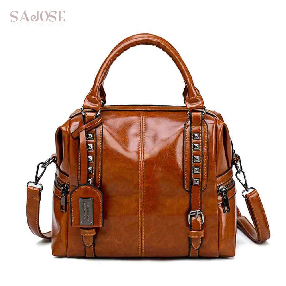 

Women Casual Tote Fashion Rivet Vintage High Quality Handbag Lady PU Leather Women's Messenger Bags Female Simple Shoulder Bag