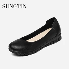 Sungtin/высококачественные мокасины; женская повседневная обувь на плоской подошве с круглым носком; сезон весна; офисные женские мягкие удобные туфли из натуральной кожи; Цвет Черный
