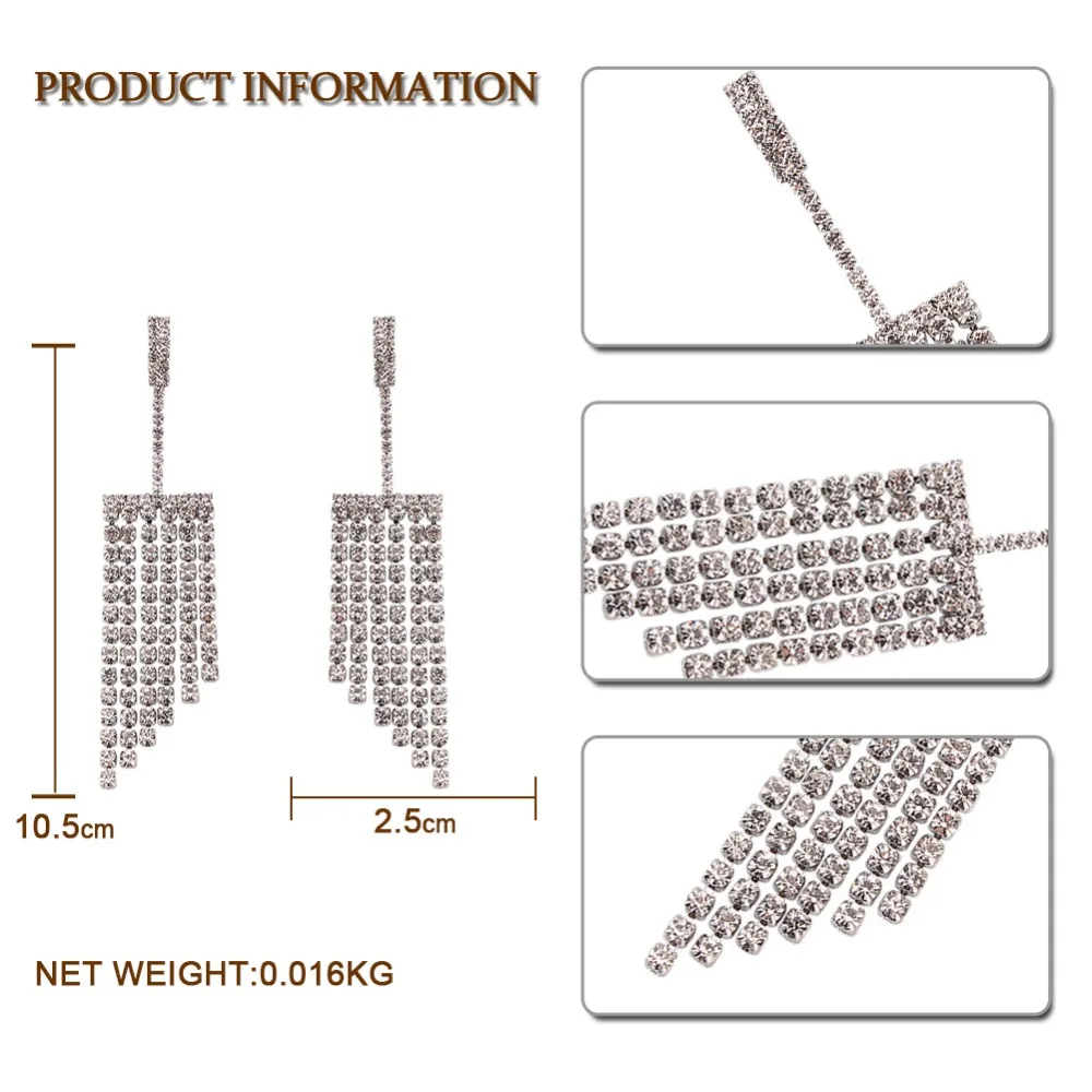 Модные висячие серьги с кисточками из стекла и кристаллов для женщин Роскошные темпераментные блестящие массивные Свадебные ювелирные изделия подарок Вечерние