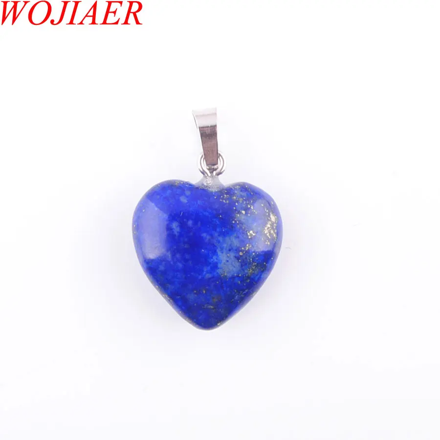 

Natural Lapis Lazuli Gem Stone Bead Heart Silver Plated Reiki Chakra Pendant Necklace 18Inches WOJIAER PN3438