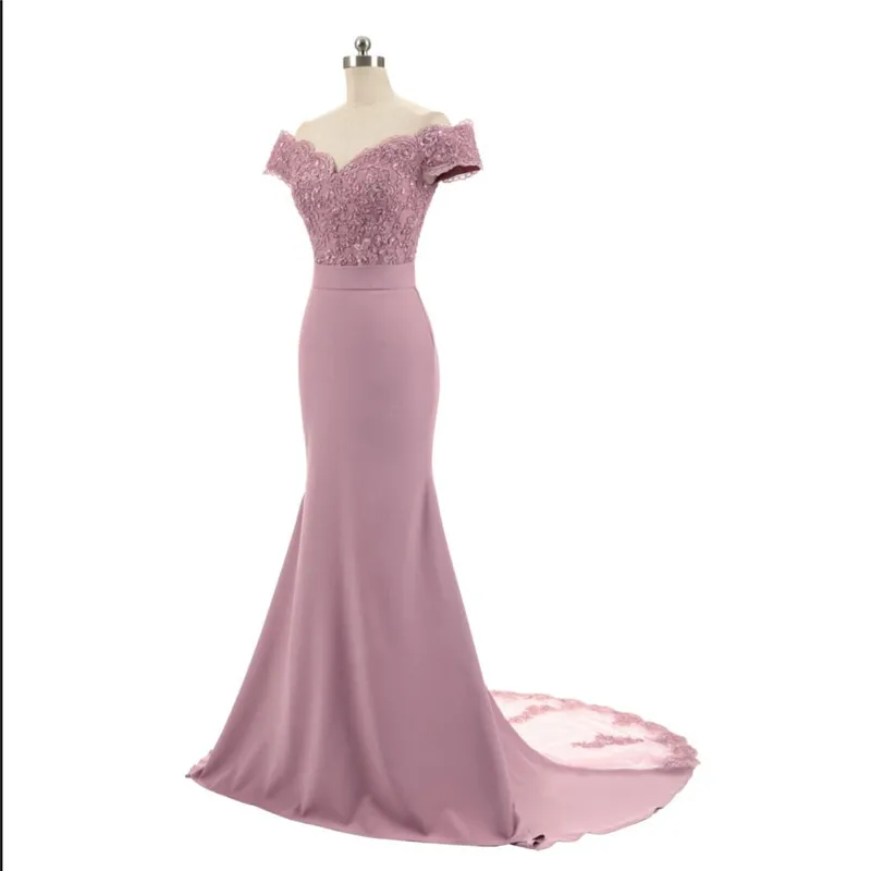 Новое поступление розовый V образным вырезом Кепки рукав Винтаж кружевное платье с аппликацией, с бусинами, в стиле русалки, платье подружки невесты, платья вечерние платья Праздничное платье